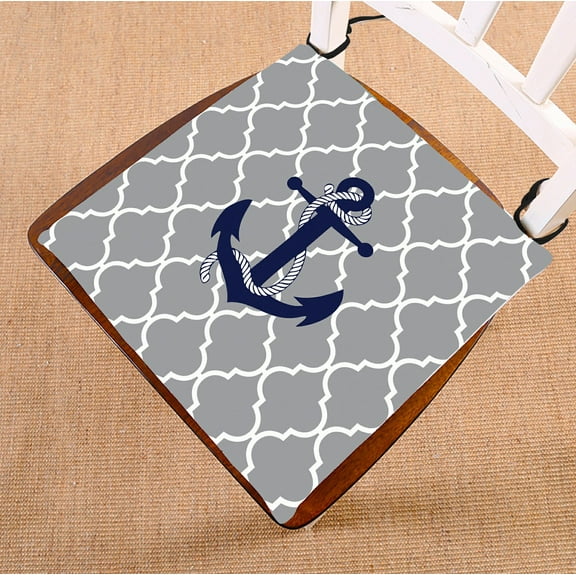 GCKG Grey Quatrefoil With Blue Anchor Chair Pad Seat Cushion Chair Cushion Floor Cushion with Breathable Memory Inner Cushion and Ties Two Sides Printing 16x16 inches