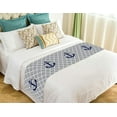 thumbnail image 1 of GCKG Grey Quatrefoil With Blue Anchor Bed Runner Bedding Scarf Bedding Decor 20x95 inches, 1 of 2