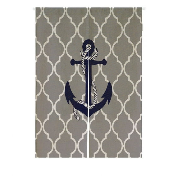 GCKG Grey Quatrefoil With Blue Anchor Doorway Curtain Japanese Noren Curtains Door Curtain Entrance Curtain Size 85x120cm
