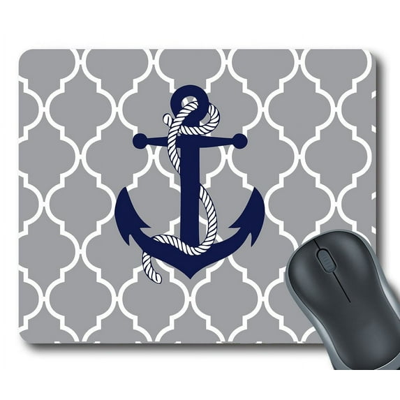 GCKG Grey Quatrefoil With Blue Anchor Mouse Pad Personalized Unique Rectangle Gaming Mousepad 9.84"(L) x 7.87"(W)