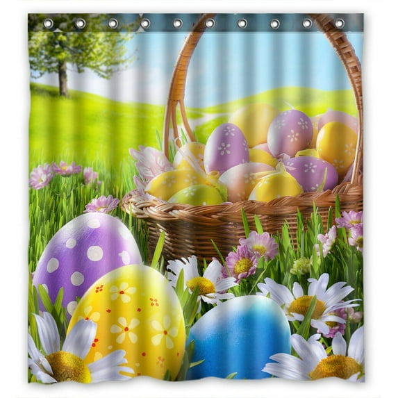 GCKG Happy Easter Bathroom Shower Curtain, Shower Rings Included 100% Polyester Waterproof Shower Curtain 66x72 Inches