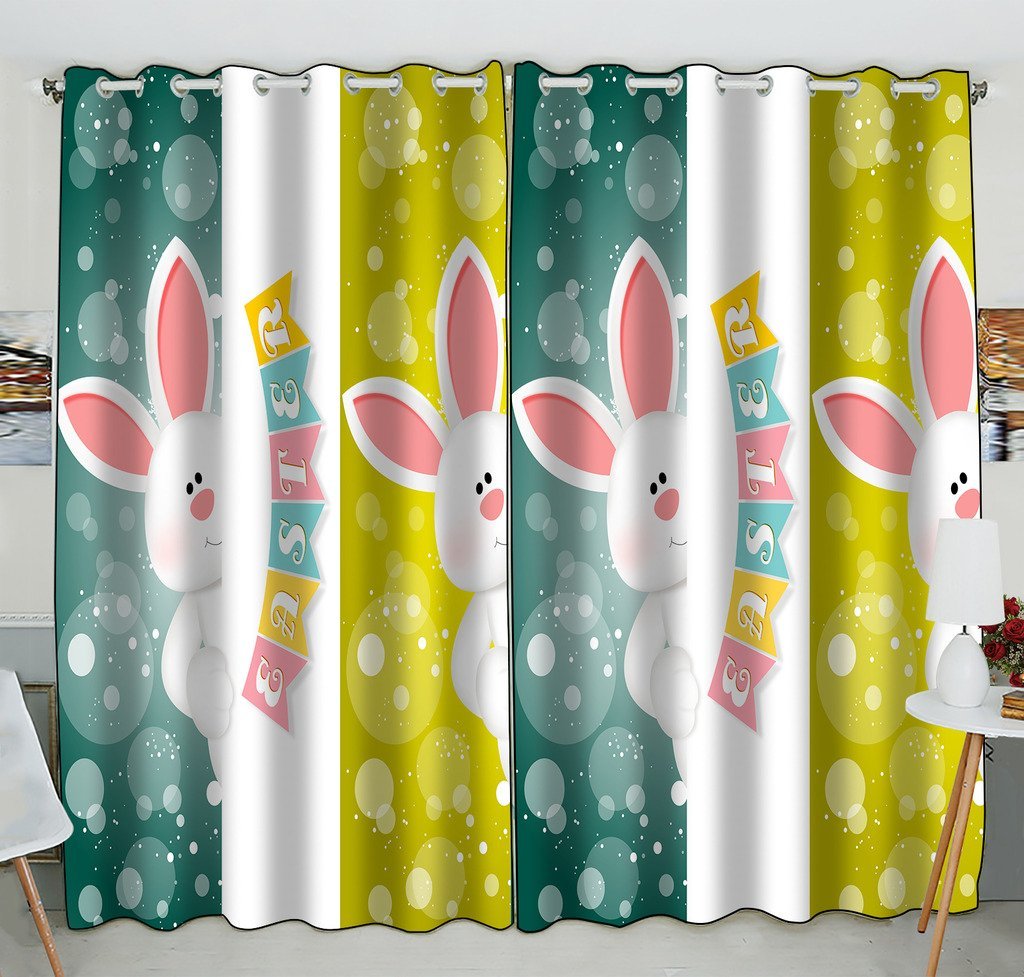 GCKG Happy Easter Cute Rabbits Window Curtain Kitchen Curtain Window ...