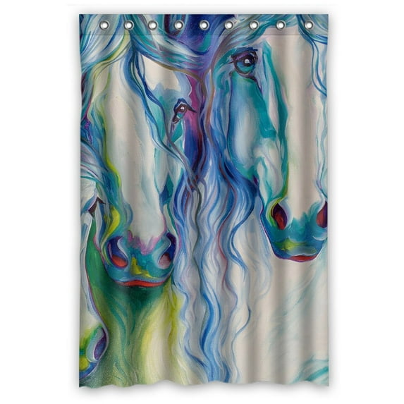 GCKG Horse Art Bathroom Shower Curtain, Shower Rings Included 100% Polyester Waterproof Shower Curtain 48x72 inches