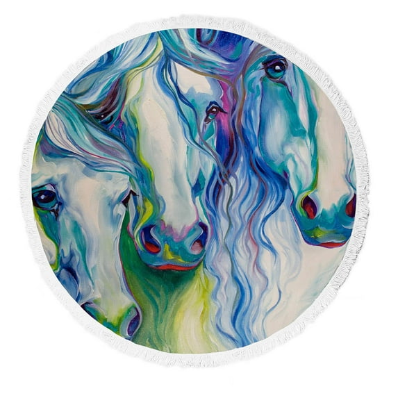 GCKG Horse Art Beach Towel,Horse Art Round Beach Blanket Beach Throw Towel Yoga Mat Picnic Blanket