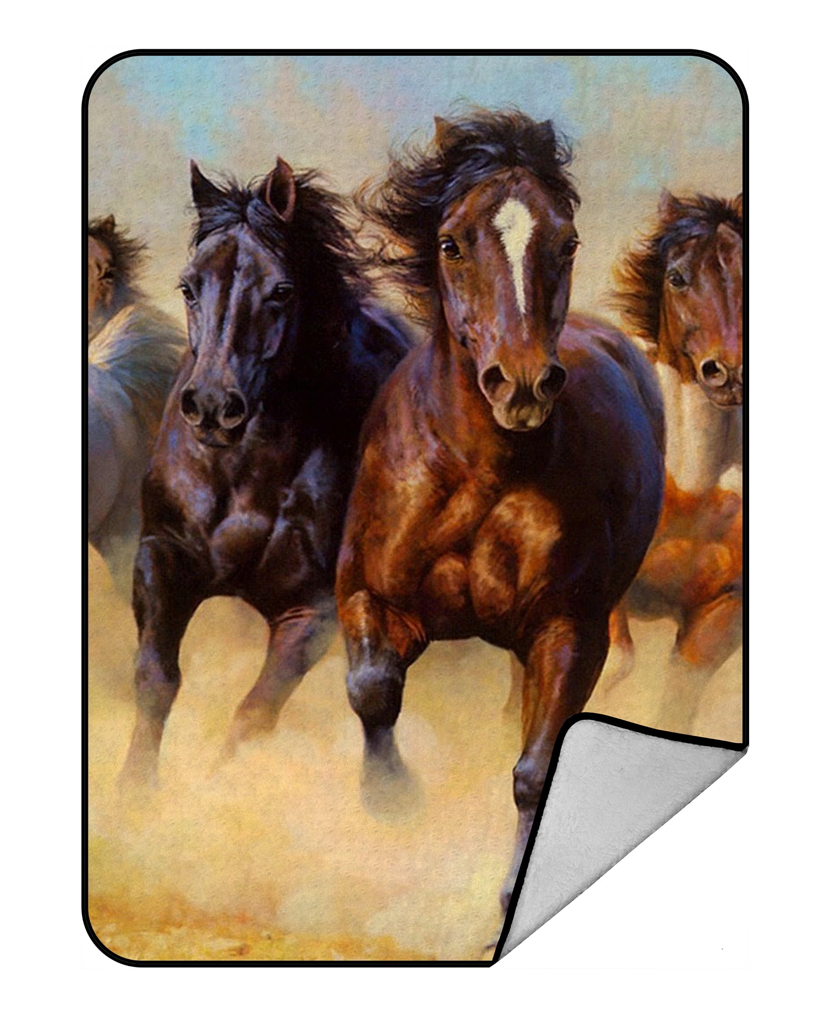 Horse Pattern Print Hooded Blanket