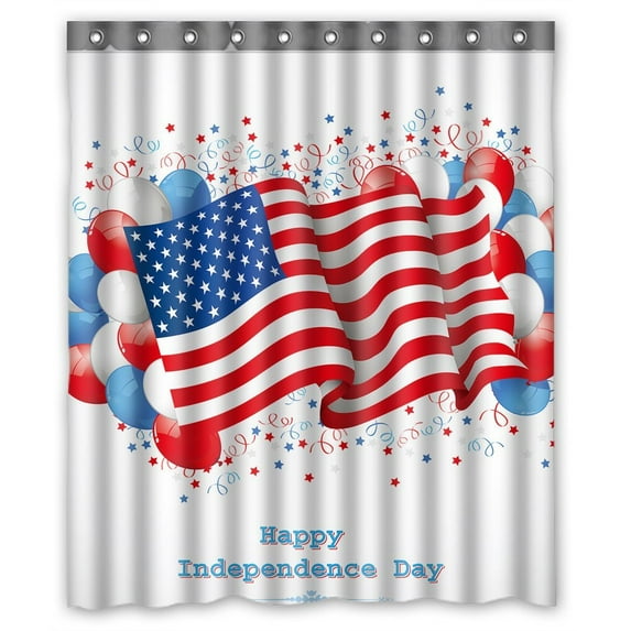 GCKG Independence Day American Flag Bathroom Shower Curtain, Shower Rings Included 100% Polyester Waterproof Shower Curtain 60x72 Inches