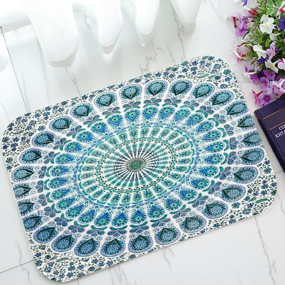 GCKG Indian Mandala Blue Peacock Non-Slip Doormat Indoor/Outdoor/Bathroom Doormat 23.6 x 15.7 Inches