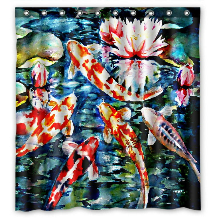 GCKG Koi Fish Waterproof Polyester Shower Curtain and Hooks Size