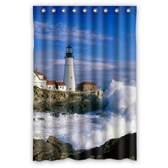 GCKG Lighthouse and Wave Bathroom Shower Curtain, Shower Rings Included 100% Polyester Waterproof Shower Curtain 48x72 Inches