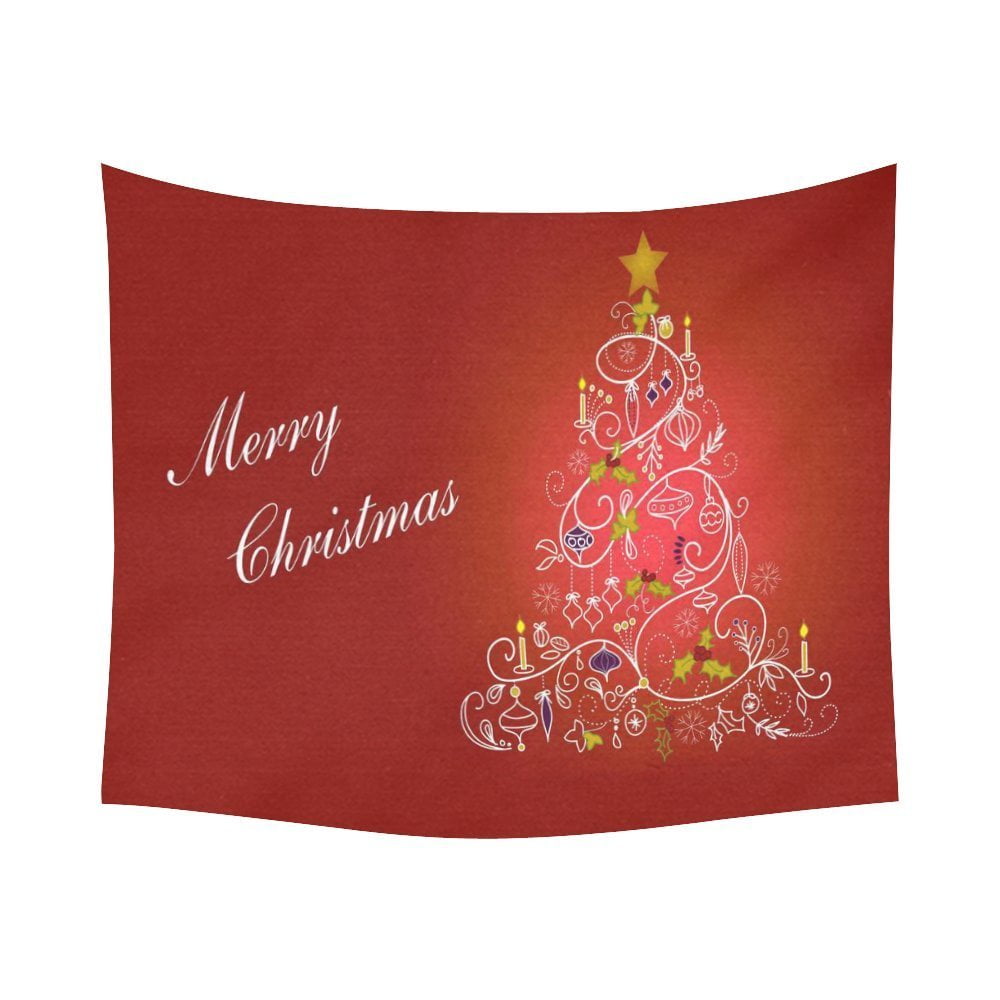 GCKG Line Pattern Tree Merry Christmas Tapestry Horizontal Wall Hanging