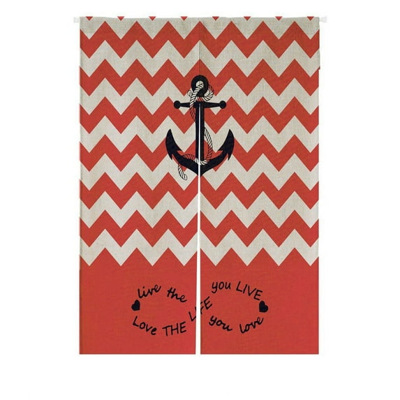 GCKG Live the Life You Love Coral And White Chevron Zig Zag Pattern With Anchor Doorway Curtain Japanese Noren Curtains Door Curtain Entrance Curtain Size 85x120cm