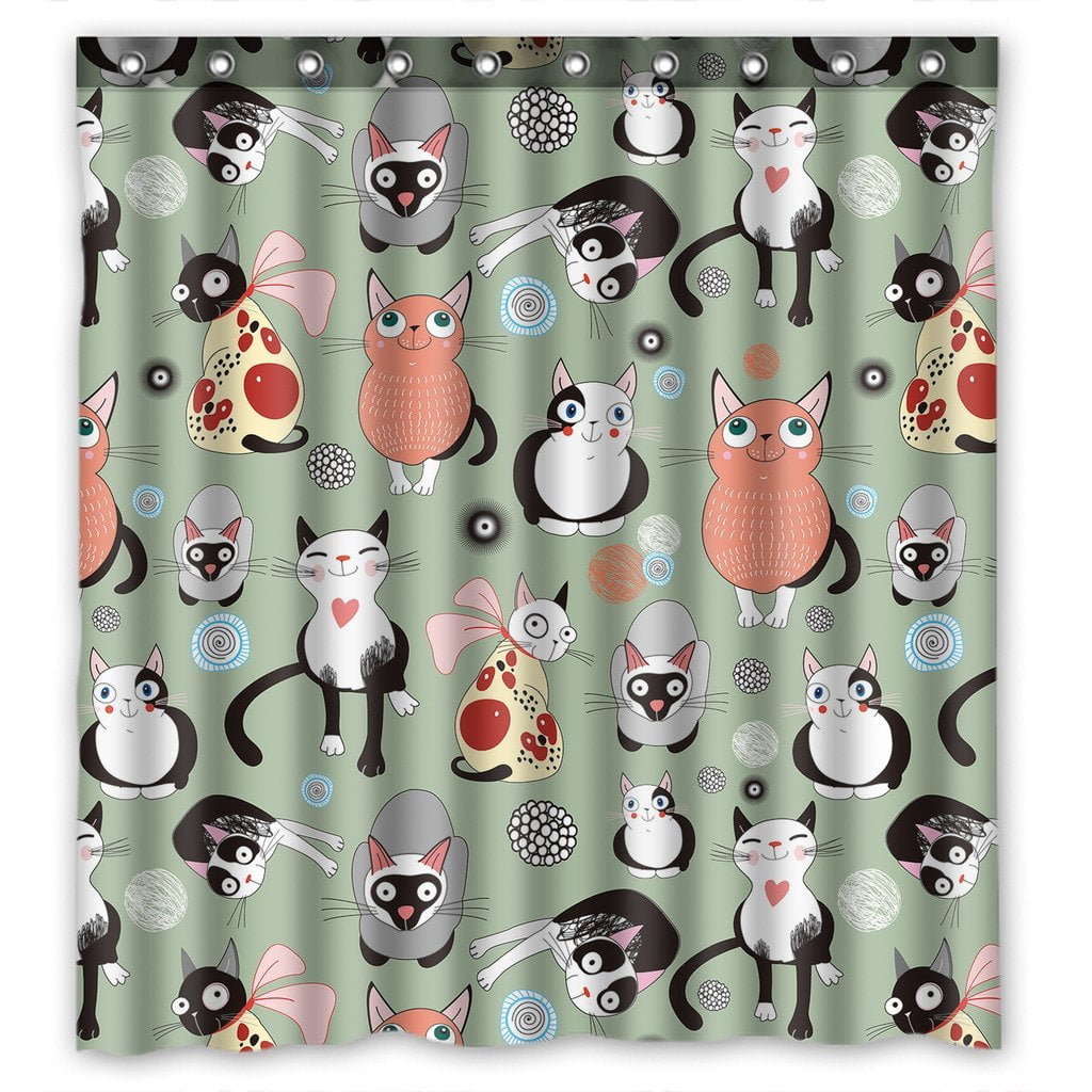 GCKG Lovely Cute Cats Bathroom Shower Curtain, Shower Rings Included ...
