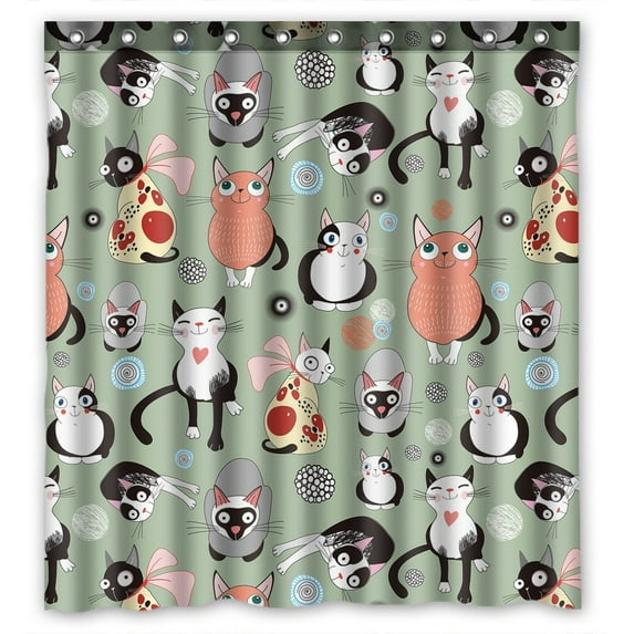 GCKG Lovely Cute Cats Bathroom Shower Curtain, Shower Rings Included 100% Polyester Waterproof Shower Curtain 66x72 Inches