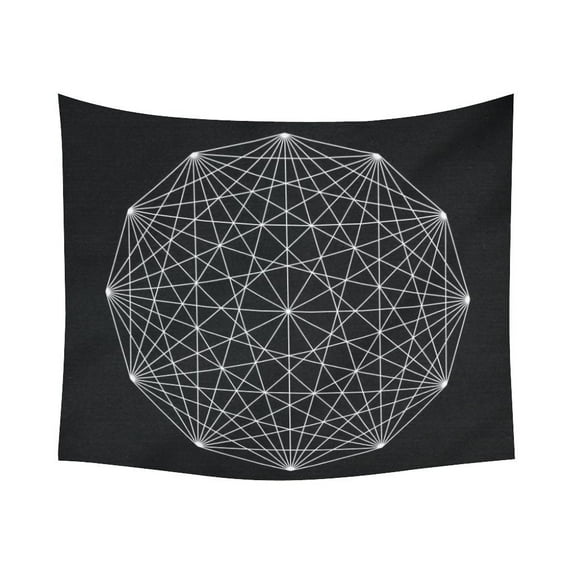 GCKG Mandala Logo Line Sacred Geometry Tapestry Horizontal Wall Hanging Abstract Black and White Wall Decor Art for Living Room Bedroom Dorm Cotton Linen Decoration 51 x 60 Inches