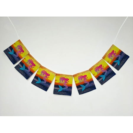 GCKG Mermaid Banner Bunting Garland Flag Sign for Home Family Party Decoration