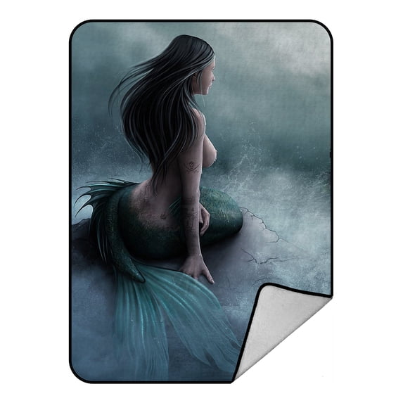 GCKG Mermaid and the Sailing Ship Fleece Blanket Crystal Velvet Front and Lambswool Sherpa Fleece Back Throw Blanket 58x80inches