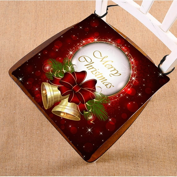 GCKG Merry Christmas Chair Cushion,Merry Christmas Chair Pad Seat Cushion Chair Cushion Floor Cushion with Breathable Memory Inner Cushion and Ties Two Sides Printing 18x18 inch