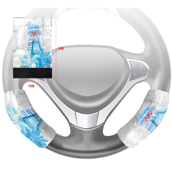 GCKG Merry Christmas Xmas Cute Snowman Steering Wheel Cover Anti-slip Wheel Sleeve Protector Hook and Loop Covers Size 10x16cm Set of 2