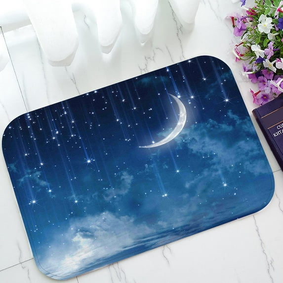GCKG Moon Star In Blue Sky Beautiful Night Non-Slip Doormat Indoor/Outdoor/Bathroom Doormat 23.6 x 15.7 Inches