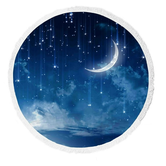 GCKG Moon Star In Blue Sky Beautiful Night Round Beach Towel Beach Mats Beach Shawl Beach Blanket Beach Throw Towel Yoga Mat
