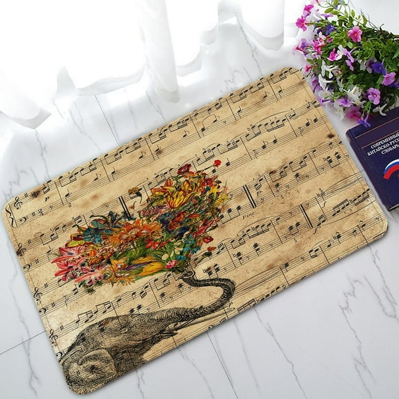 GCKG Music Note and Elephant with Colorful Paisley Heart Non-Slip Doormat Indoor/Outdoor/Bathroom Doormat 30 x 18 Inches