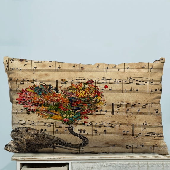 GCKG Music Note and Elephant with Colorful Paisley Heart Pillow Case Pillow Cover Pillow Protector Two Sides 20 x 30 Inches