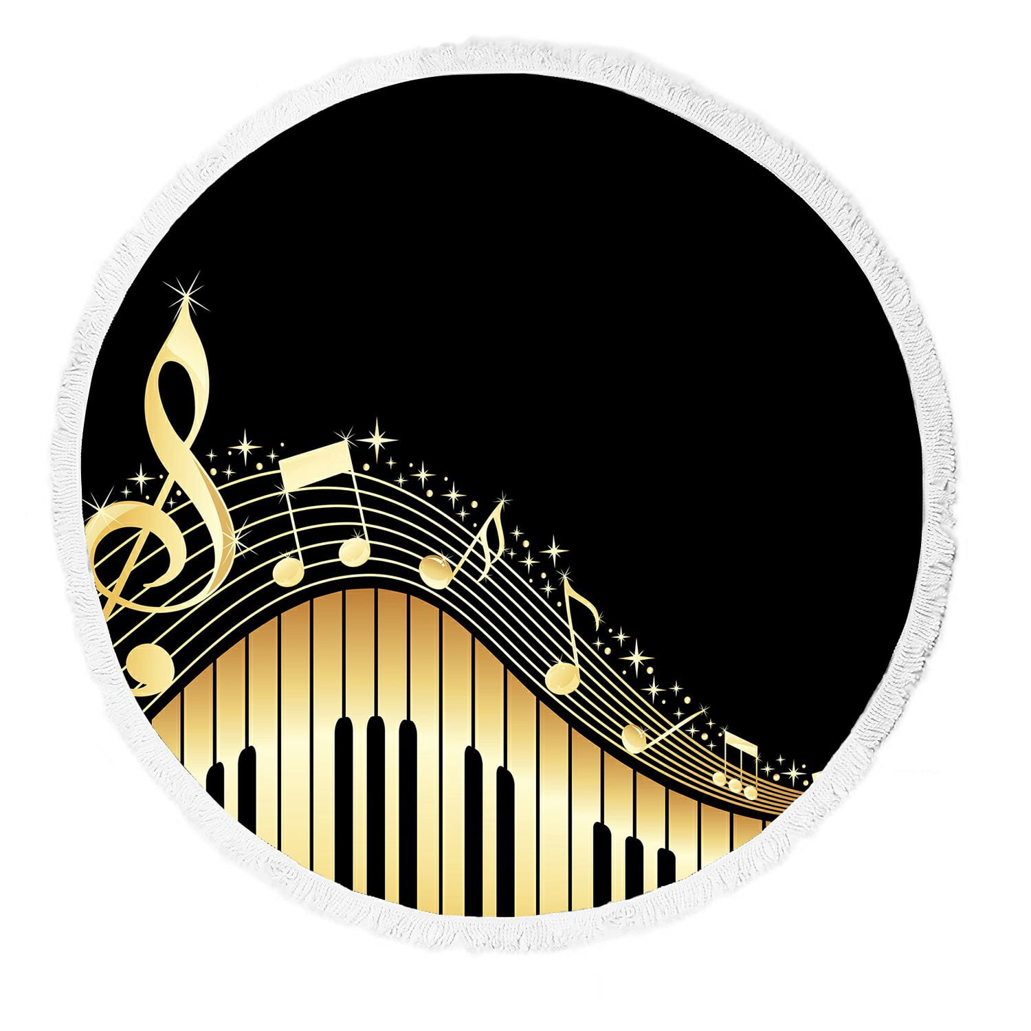 GCKG Musical Notes With Piano Round Beach Towel Beach Mats Beach Shawl ...