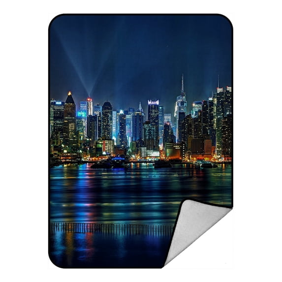 GCKG NYC New York City Colorful Buildings At Night Fleece Blanket Crystal Velvet Front and Lambswool Sherpa Fleece Back Throw Blanket 58x80inches