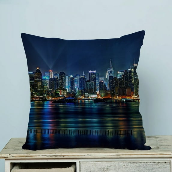 GCKG NYC New York City Colorful Buildings At Night Pillow Case Pillow Cover Pillow Protector Two Sides 20 x 20 Inches