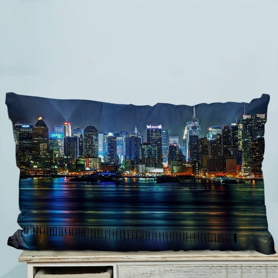 GCKG NYC New York City Colorful Buildings At Night Pillow Case Pillow Cover Pillow Protector Two Sides 20 x 30 Inches