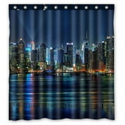 GCKG NYC New York City Colorful Buildings At Night Waterproof Polyester Shower Curtain Bathroom Deco 66x72 inches