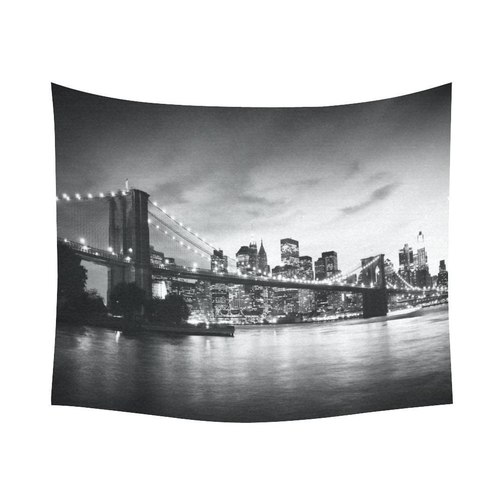 GCKG NYC New York Skyline Brooklyn Bridge Tapestry Wall Hanging Black ...