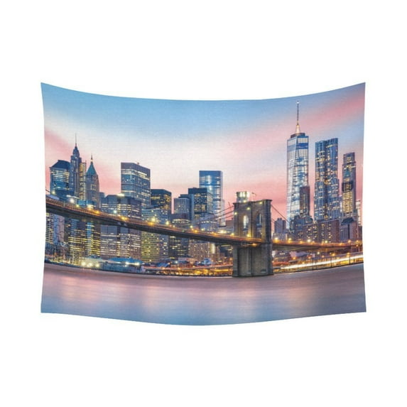 GCKG NYC New York Skyline Cityscape Brooklyn Bridge Tapestry Wall Hanging Manhattan Sunset Wall Decor Art for Living Room Bedroom Dorm Cotton Linen Decoration 80 x 60 Inches