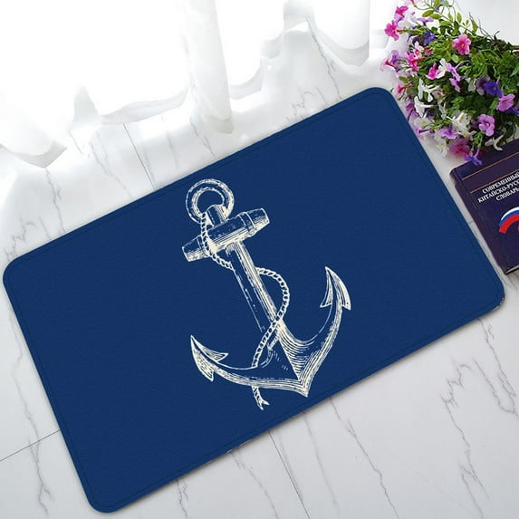 GCKG Nautical Navy Blue Anchor Non-Slip Doormat Indoor/Outdoor/Bathroom Doormat 30 x 18 Inches