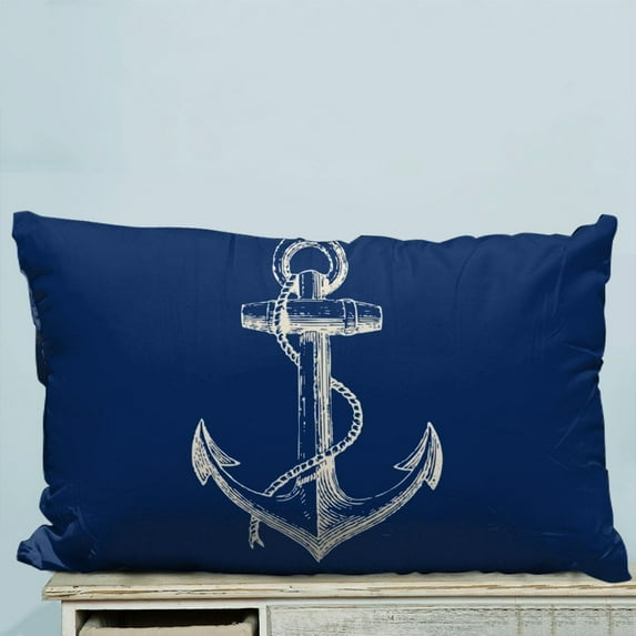 GCKG Nautical Navy Blue Anchor Pillow Case Pillow Cover Pillow Protector Two Sides 20 x 30 Inches