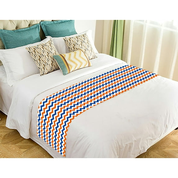 GCKG Navy Deep Blue Orange Chevron Bed Runner Bedding Scarf Bedding Decor 20x95 inches