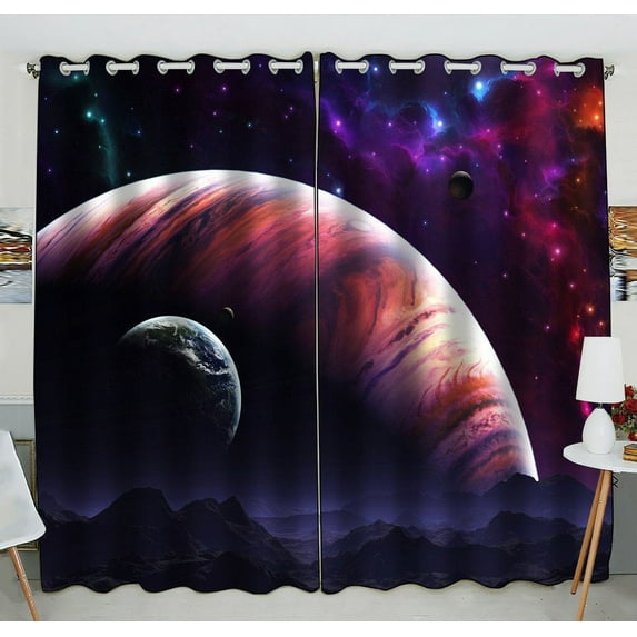 GCKG Nebula Galaxy Moon Space Planet Star Universe Art Blackout Curtains Window treatment Panel Drapes 52(W) x 84(H) inches (Two Piece)