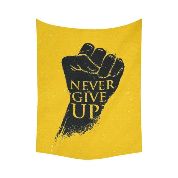 GCKG Never Give Up Poster Inspirational Quotes Tapestry Wall Hanging Yellow and Black Saying Wall Decor Art for Living Room Bedroom Dorm Cotton Linen Decoration 60 x 80 Inches