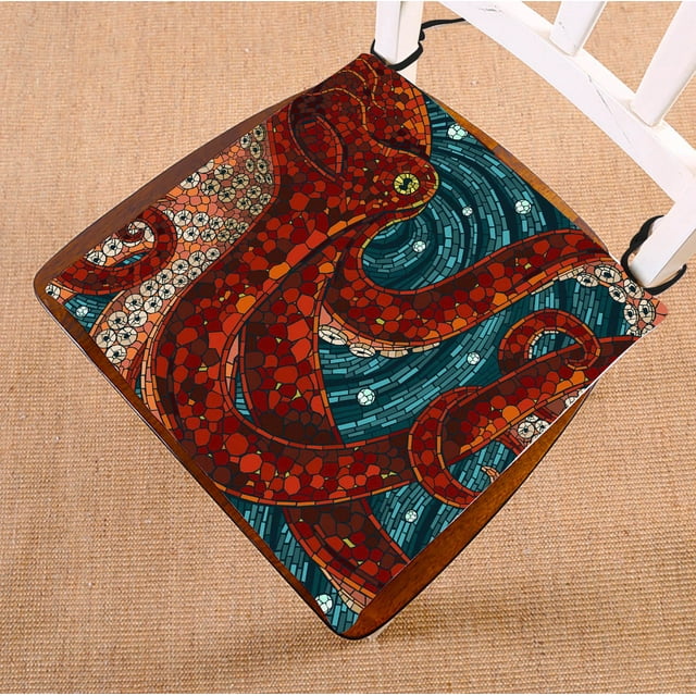 GCKG Ocean Octopus Chair Cushion,Ocean Octopus Chair Pad Seat Cushion Chair Cushion Floor Cushion with Breathable Memory Inner Cushion and Ties Two Sides Printing 16x16 inch