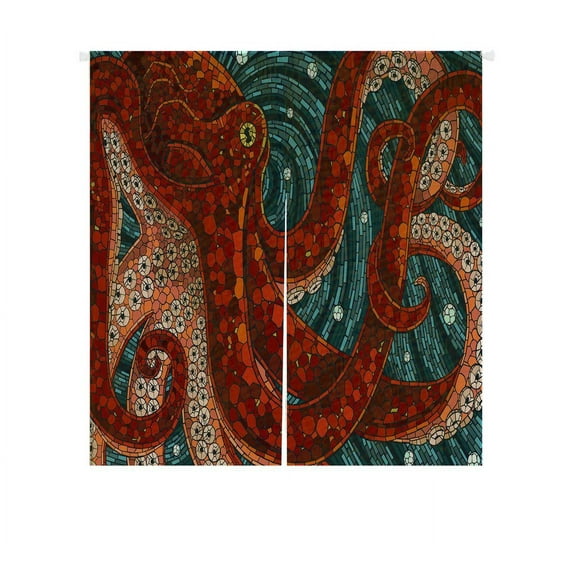 GCKG Ocean Octopus Japanese Noren Curtain,Ocean Octopus Doorway Curtain Door Curtain Entrance Curtain Cotton Linen Curtain Size 85x90cm