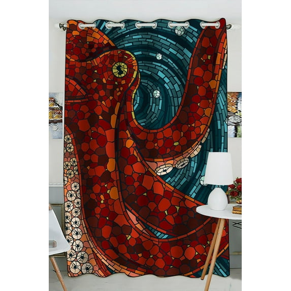 GCKG Ocean Octopus Window Curtain,Ocean Octopus Grommet Blackout Curtain Room Darkening Curtains For Bedroom And Kitchen Size 52(W) x 84(H) inches (One Piece)