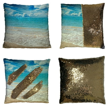 GCKG Ocean Waves California Paradise Reversible Mermaid Sequin Pillow Case Home Decor Cushion Cover 16x16 inches