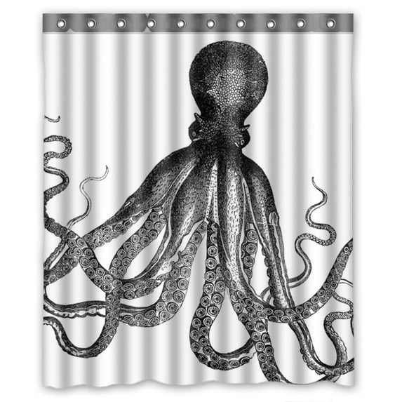 GCKG Octopus Bathroom Shower Curtain, Shower Rings Included 100% Polyester Waterproof Shower Curtain 60x72 Inches