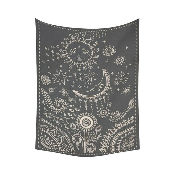 GCKG Ornamental Mandala Pattern Floral Sun Moon Stars Tapestry Wall Hanging Indian Boho Wall Decor Art for Living Room Bedroom Dorm Cotton Linen Decoration 60 x 80 Inches