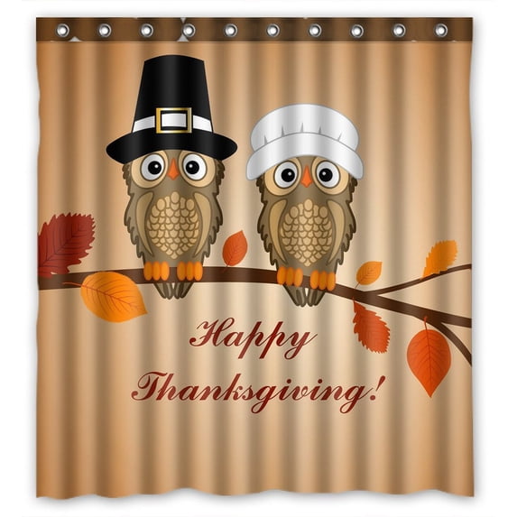 GCKG Owl Thanksgiving Day Waterproof Polyester Shower Curtain Bathroom Deco 66x72 inches