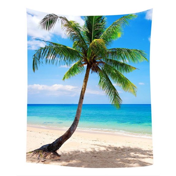 GCKG Palm Emerald Ocean Tropical Coast Beach Sea Bedroom Living Room Art Wall Hanging Tapestry Size 51x60 inches