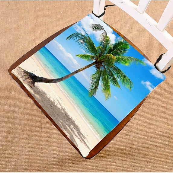 GCKG Palm Emerald Ocean Tropical Coast Beach Sea Chair Pad Seat Cushion Chair Cushion Floor Cushion with Breathable Memory Inner Cushion and Ties Two Sides Printing 16x16 inches