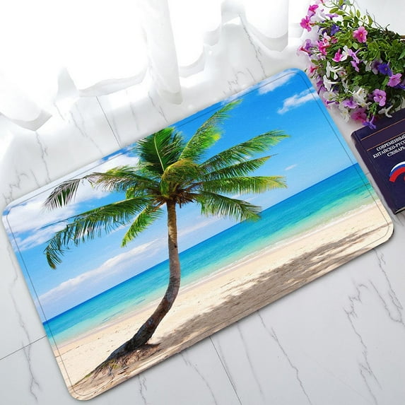 GCKG Palm Emerald Ocean Tropical Coast Beach Sea Non-Slip Doormat Indoor/Outdoor/Bathroom Doormat 30 x 18 Inches