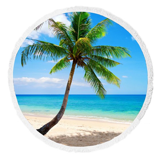 GCKG Palm Emerald Ocean Tropical Coast Beach Sea Round Beach Towel Beach Mats Beach Shawl Beach Blanket Beach Throw Towel Yoga Mat