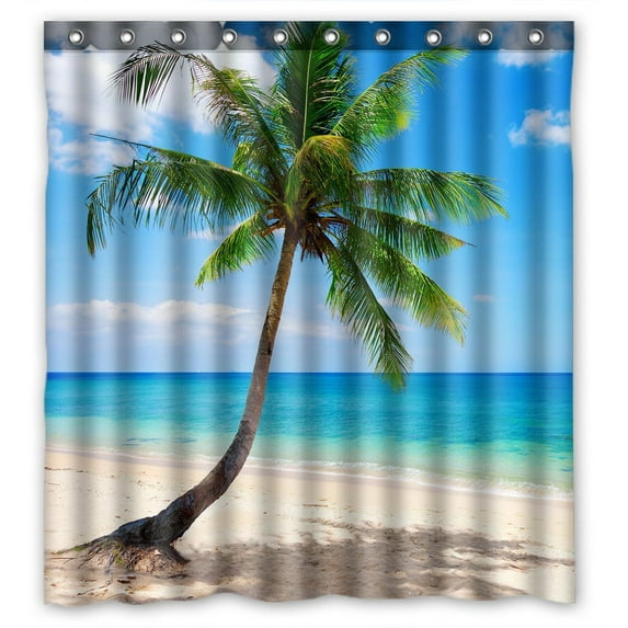 GCKG Palm Emerald Ocean Tropical Coast Beach Sea Waterproof Polyester Shower Curtain Bathroom Deco 66x72 inches